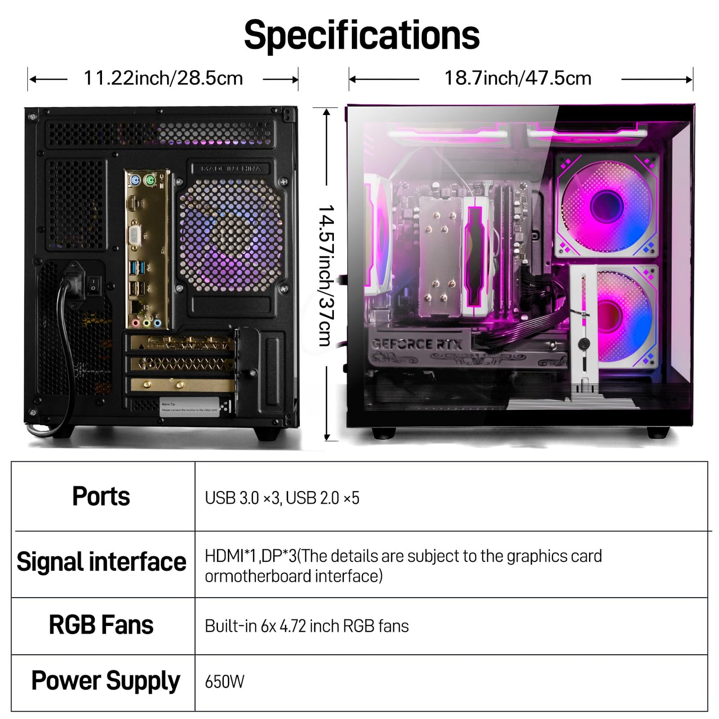 WIWB Gaming PC Desktop Ryzen 7 5700X, GeForce RTX 5060, 16GB DDR4 RAM, 1TB NVME SSD, Prebuilt Tower Computer for Gaming, Home VR (Black)