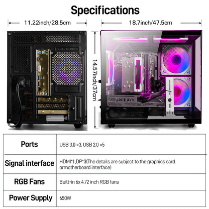 WIWB Gaming PC Desktop Ryzen 7 5700X, GeForce RTX 5060, 16GB DDR4 RAM, 1TB NVME SSD, Prebuilt Tower Computer for Gaming, Home VR (Black)