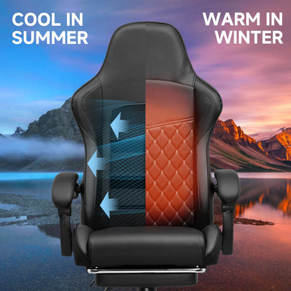 GTPLAYER Gaming Chair, High Back Computer Gaming Chair with Footrest, Ergonomic Height Adjustable Office Chair with Removable Cover and Lumbar Support for Gaming & Work (BLK,with Leather Cover)