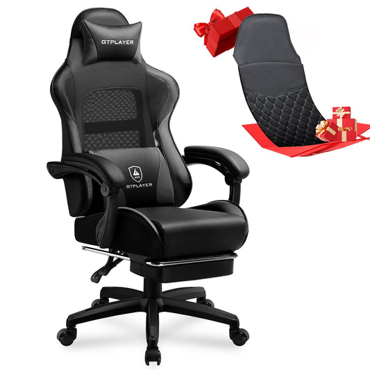 GTPLAYER Gaming Chair, High Back Computer Gaming Chair with Footrest, Ergonomic Height Adjustable Office Chair with Removable Cover and Lumbar Support for Gaming & Work (BLK,with Leather Cover)