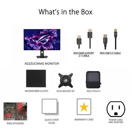 ASUS ROG Strix 32” 4K OLED Gaming Monitor (XG32UCWMG) - TrueBlack Glossy, Dual Mode(4K@240Hz, FHD@480Hz), 0.03ms, G-SYNC Compatible, Neo Proximity Sensor, USB-C, HDMI 2.1, 3 yr Warranty