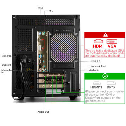 WIWB Gaming PC Desktop Ryzen 7 5700X, GeForce RTX 5060, 16GB DDR4 RAM, 1TB NVME SSD, Prebuilt Tower Computer for Gaming, Home VR (Black)